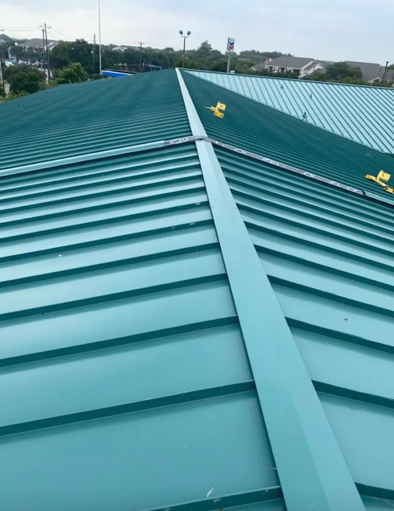 Green commercial metal roof ridge and valley for Metal Roof Repair in Gahanna